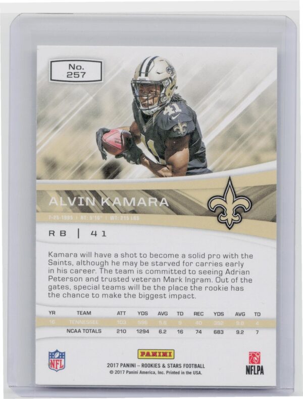 2017 Panini Rookies & Stars Alvin Kamara RC #257 Saints - Image 3
