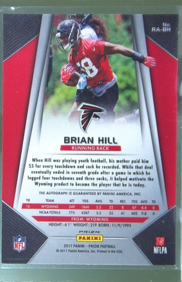 2017 Prizm Brian Hill Auto #RA-BH Falcons Rookie Autographs Prizm Pink - Image 3