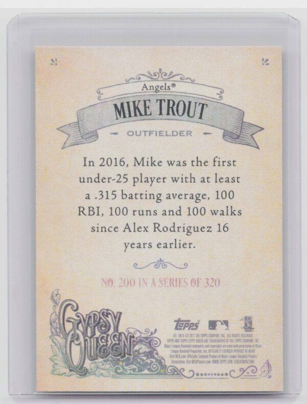 2017 Topps Gypsy Queen Mike Trout #200 Angels - Image 3