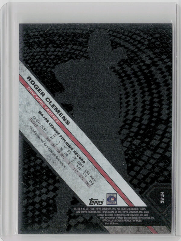 2017 Topps High Tek Roger Clemens Blackout #HT-RC Yankees - Image 3