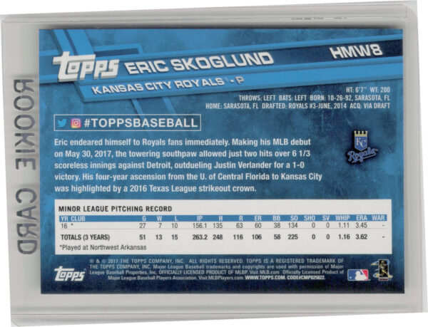 2017 Topps Holiday Eric Skoglund RC #HMW8 Royals - Image 3