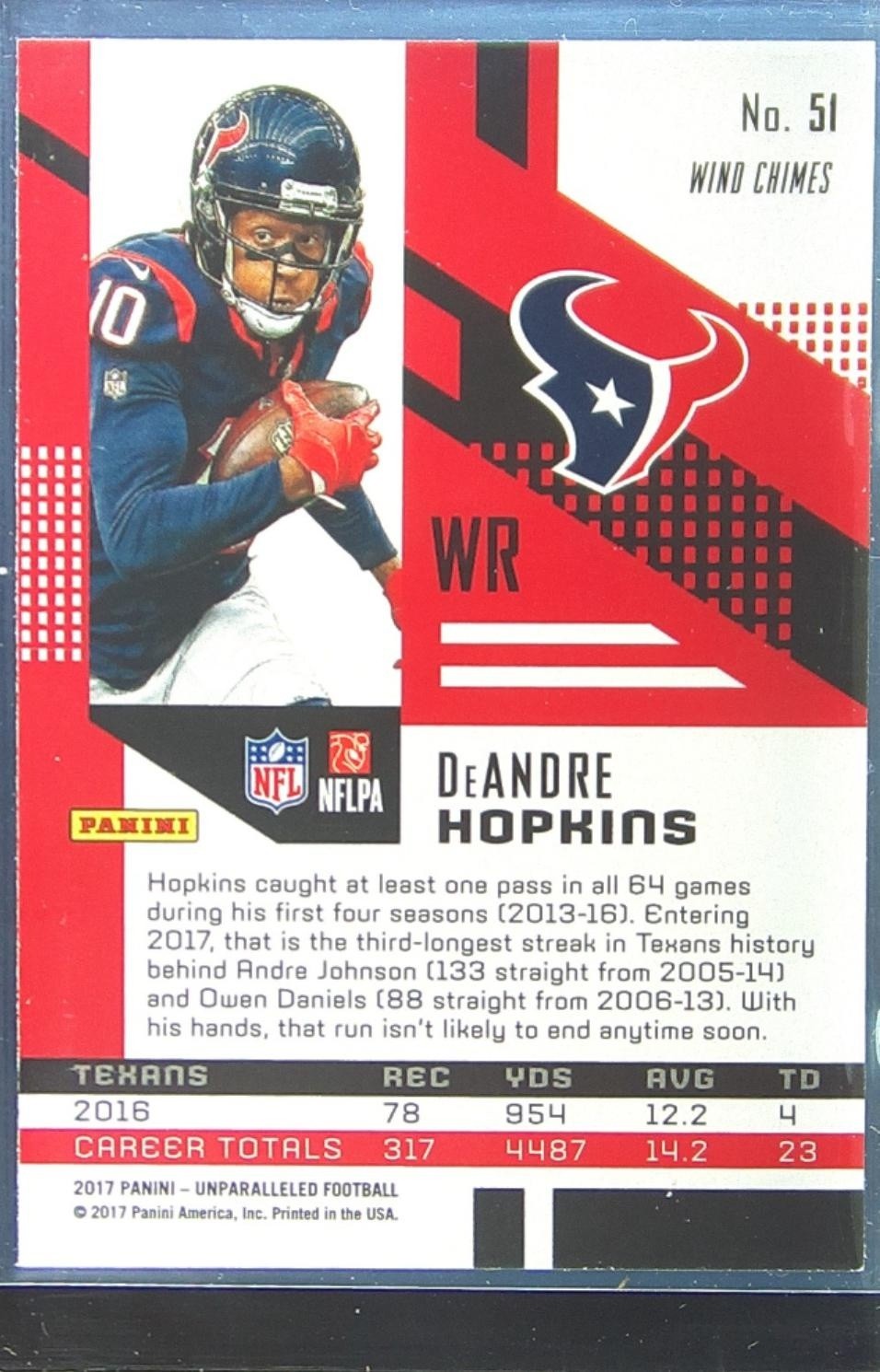 2017 Unparalleled DeAndre Hopkins Lime Green #51 Texans - Image 3