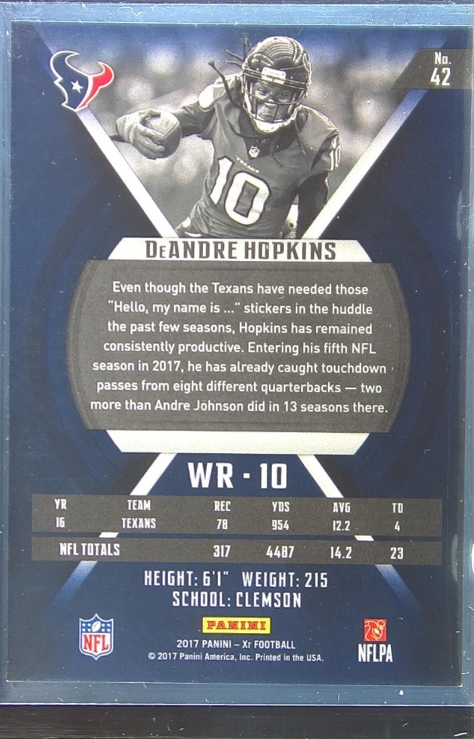 2017 XR DeAndre Hopkins Red /299 #42 Texans - Image 3