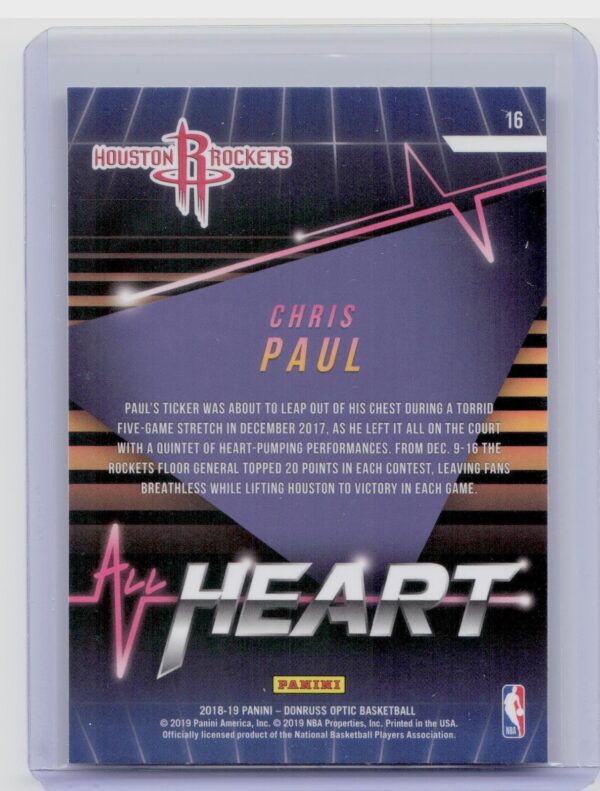 2018-19 Donruss Optic Chris Paul #16 Rockets All Heart - Image 3