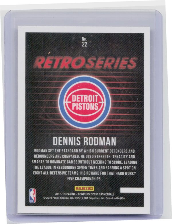 2018-19 Donruss Optic Dennis Rodman #22 Pistons Retro Series - Image 3