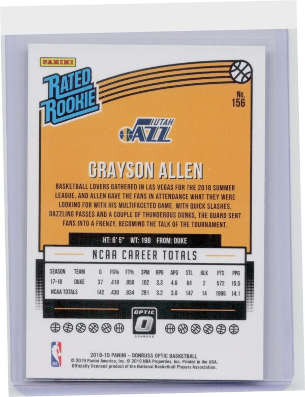 2018-19 Donruss Optic Grayson Allen RC #156 Jazz - Image 3