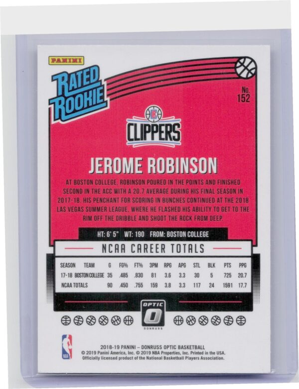 2018-19 Donruss Optic Jerome Robinson RC #152 Clippers - Image 3