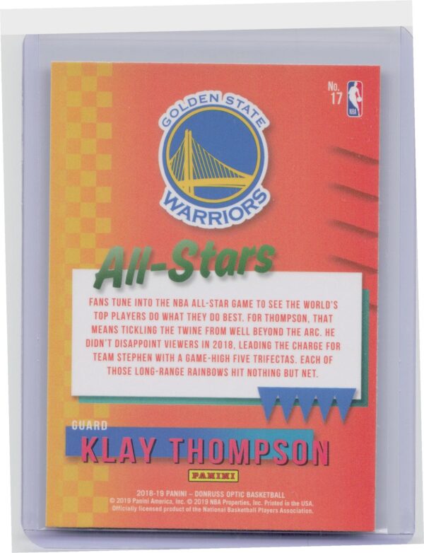 2018-19 Donruss Optic Klay Thompson #17 Warriors All Stars - Image 3
