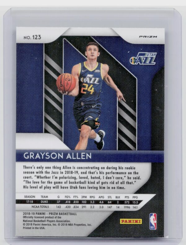 2018-19 Panini Prizm Grayson Allen Prizms Green #123 Jazz - Image 3