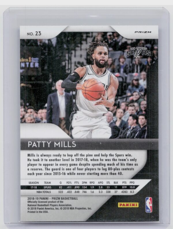 2018-19 Prizm Patty Mills Prizms Silver #23 Spurs - Image 3