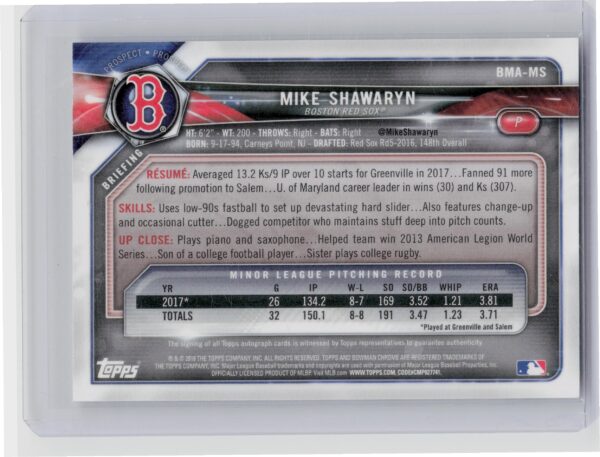 2018 Bowman Mike Shawaryn AU #BMA-MS Sox Chrome Mega Autographs - Image 3