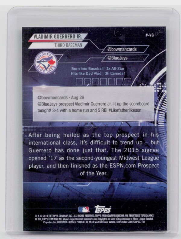 2018 Bowman Vladimir Guerrero Jr. ##-VG Jays Chrome #BowmanTrending - Image 3