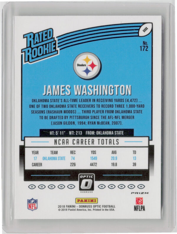 2018 Donruss Optic James Washington Red and Yellow #172 Steelers - Image 3