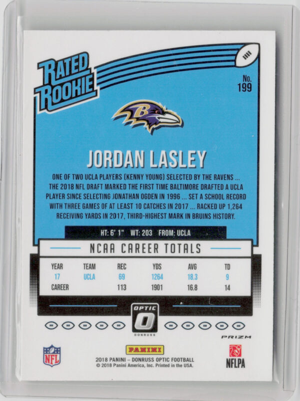 2018 Donruss Optic Jordan Lasley Red and Yellow #199 Ravens - Image 3