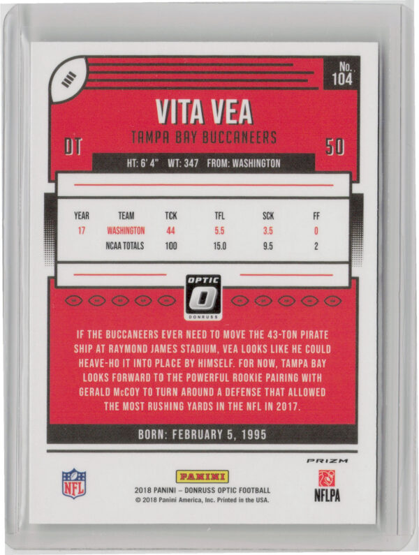 2018 Donruss Optic Vita Vea Red and Yellow #104 Buccaneers - Image 3