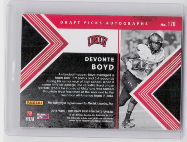 2018 Panini Elite Draft Picks Devonte Boyd AU SN75 #170 Rebels Draft Picks Autog - Image 3