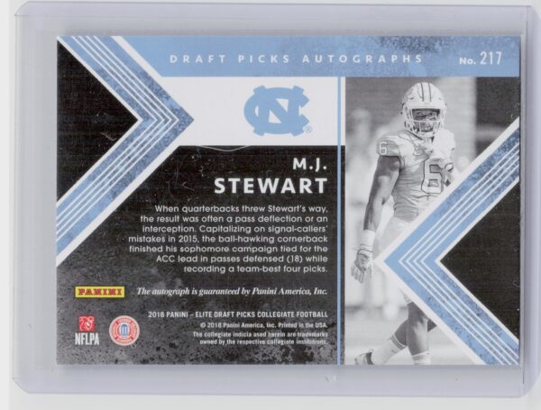 2018 Panini Elite Draft Picks M.J. Stewart AU #217 Heels Draft Picks Autographs - Image 3