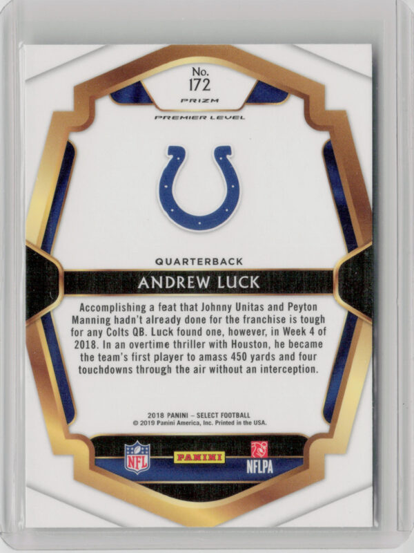 2018 Panini Select Andrew Luck Silver Prizm #172 Colts - Image 3
