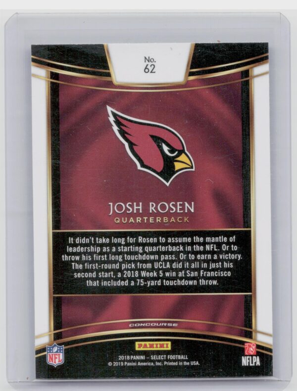 2018 Select Josh Rosen RC #62 Cardinals - Image 3