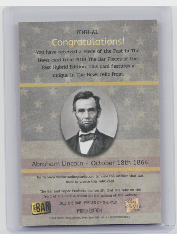 2018 The Bar Pieces of the Past Hybrid Edition:  Abraham Lincoln - Image 3