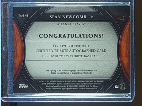 2018 Topps Tribute Sean Newcomb AUTO /199 #TA-SNE Braves Autographs - Image 3