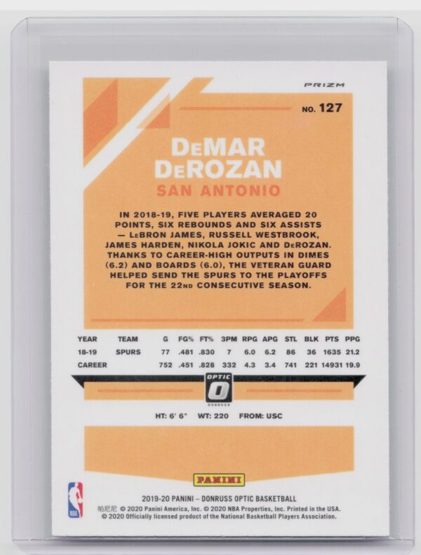 2019-20 Donruss Optic DeMar DeRozan Holo #127 Spurs - Image 3