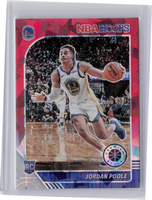 2019-20 Hoops Premium Stock Jordan Poole Prizms Red Cracked Ice #223 Warriors - Image 3