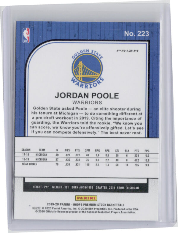 2019-20 Hoops Premium Stock Jordan Poole Prizms Red Cracked Ice #223 Warriors