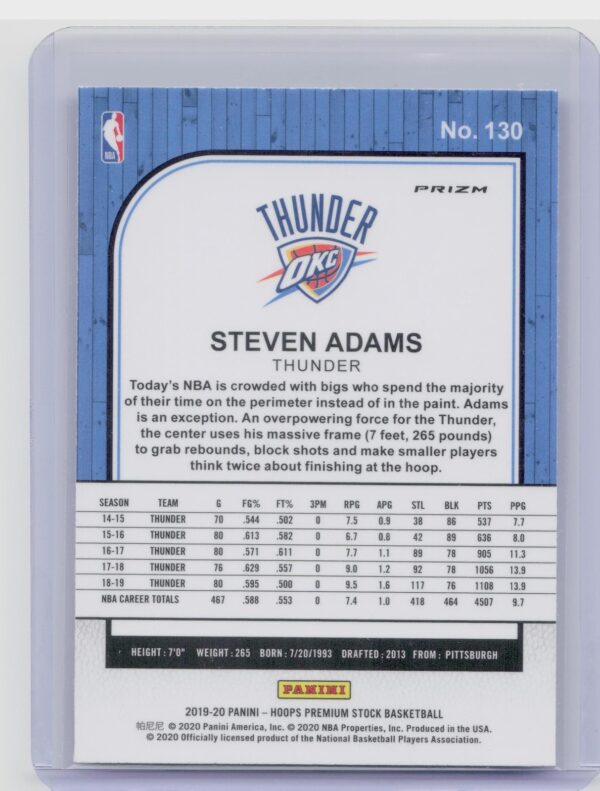 2019-20 Hoops Premium Stock Steven Adams Prizms Blue #130 Thunder - Image 3