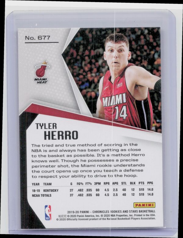 2019-20 Panini Chronicles Rookies and Stars Tyler Herro RC #677 Heat - Image 3