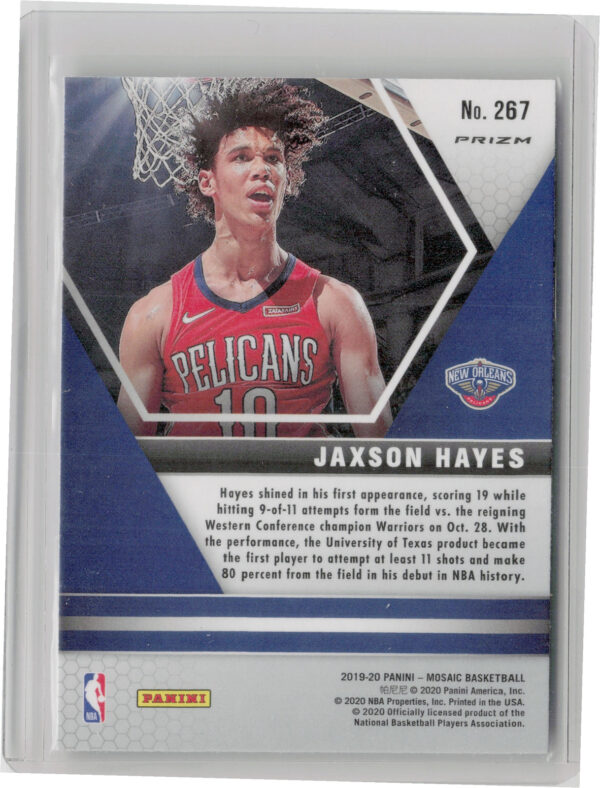 2019-20 Panini Mosaic Jaxson Hayes Silver Prizm #267 Pelicans - Image 3