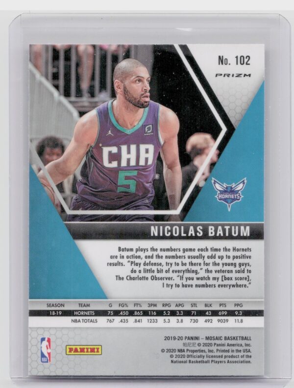 2019-20 Panini Mosaic Nicolas Batum Camo Pink #102 Hornets - Image 3