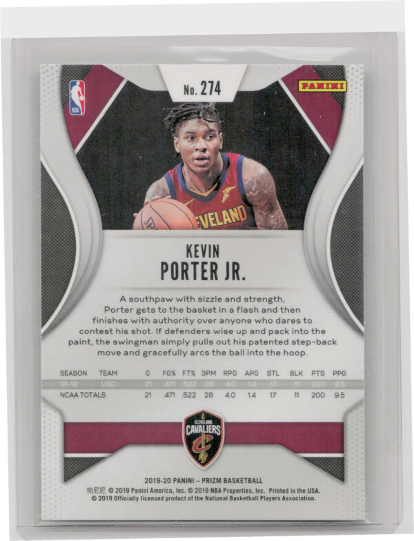 2019-20 Panini Prizm Kevin Porter Jr. RC #274 Cavaliers - Image 3