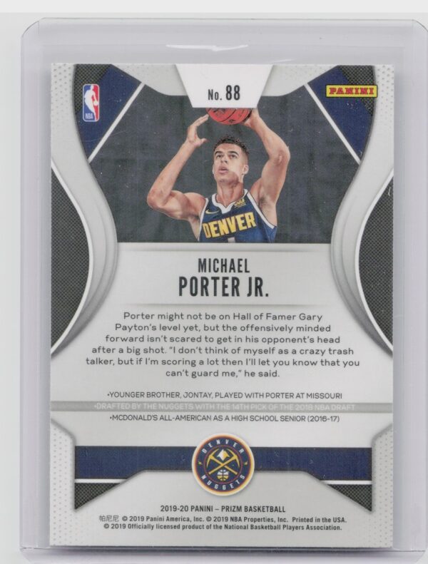 2019-20 Panini Prizm Michael Porter Jr. #88 Nuggets - Image 3