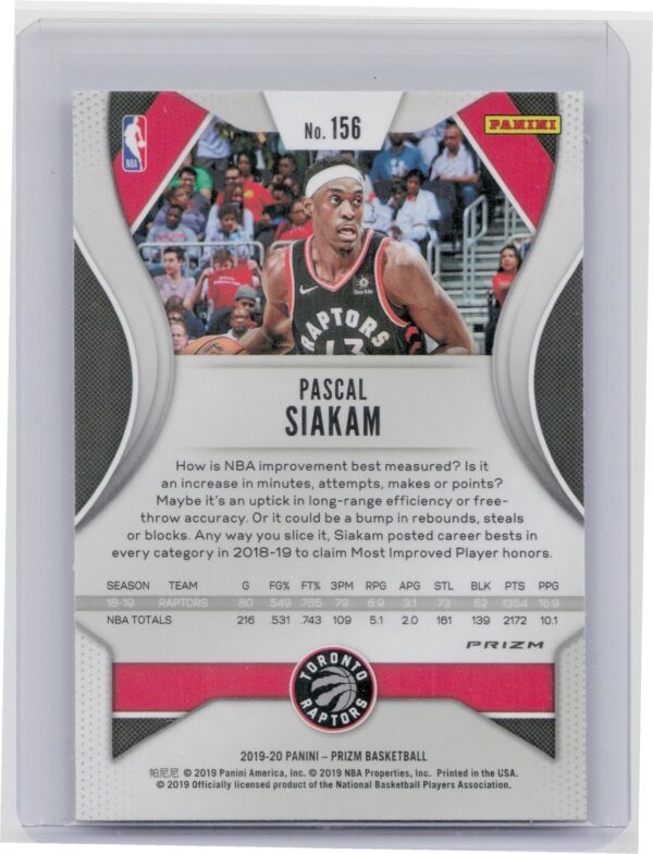 2019-20 Panini Prizm Pascal Siakam Prizms Silver #156 Raptors - Image 3