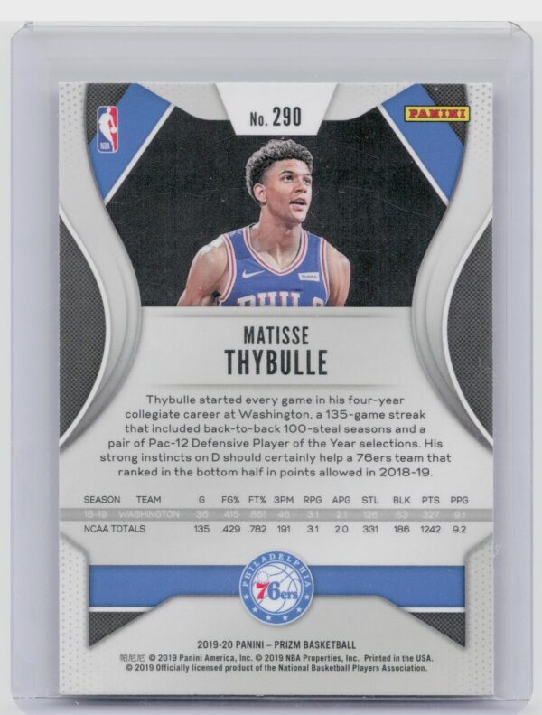 2019-20 Prizm Matisse Thybulle RC #290 76ers - Image 3