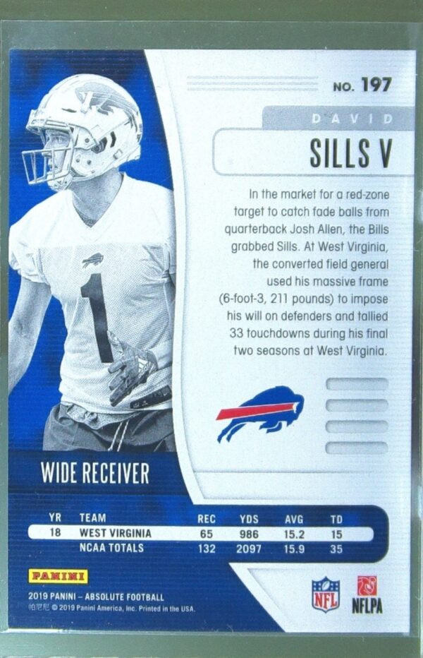 2019 Absolute David Sills V Blue RC #197 Bills - Image 3