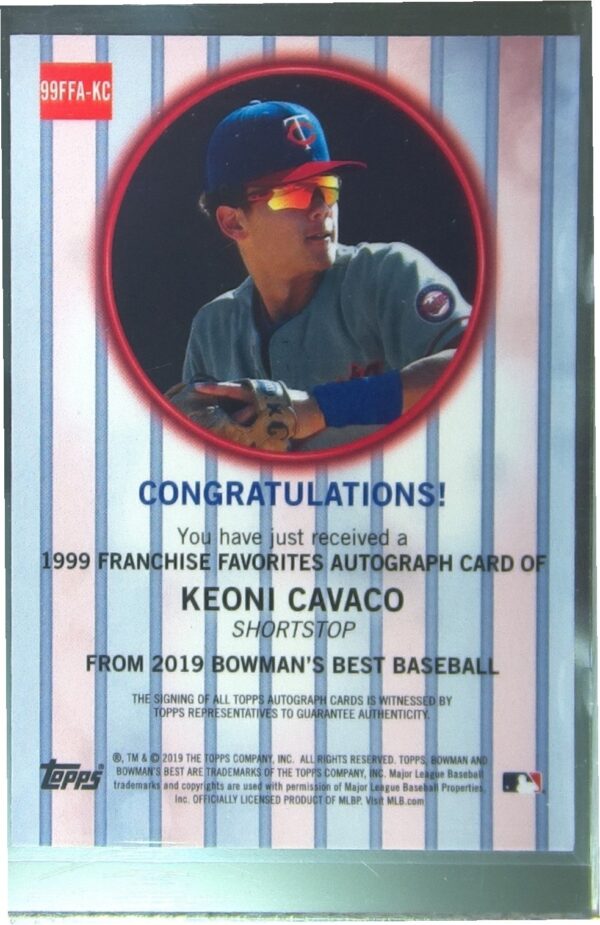 2019 Bowman's Best Keoni Cavaco Auto /150 #99FFA-KC Twins 1999 Franchise - Image 3