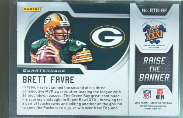 2019 Certified Brett Favre #RTB-BF Packers Raise the Banner - Image 3