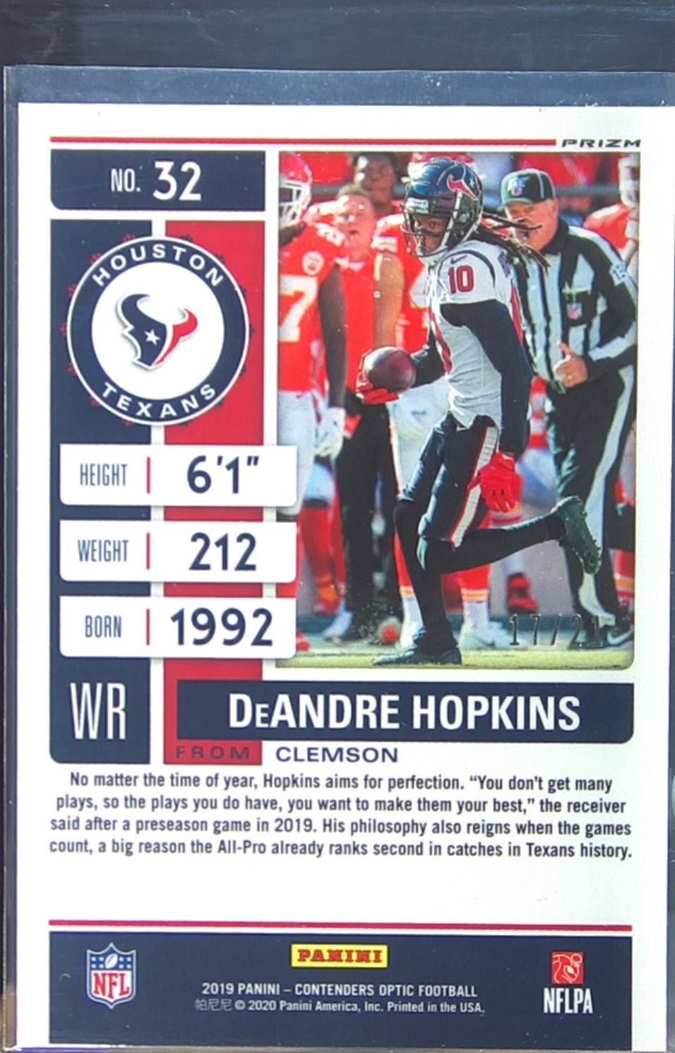2019 Contenders Optic DeAndre Hopkins Purple Pulsar /21 #32 Texans - Image 3