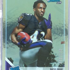 2019 Donruss Justice Hill Press Proof Silver /100 RC #333 Ravens