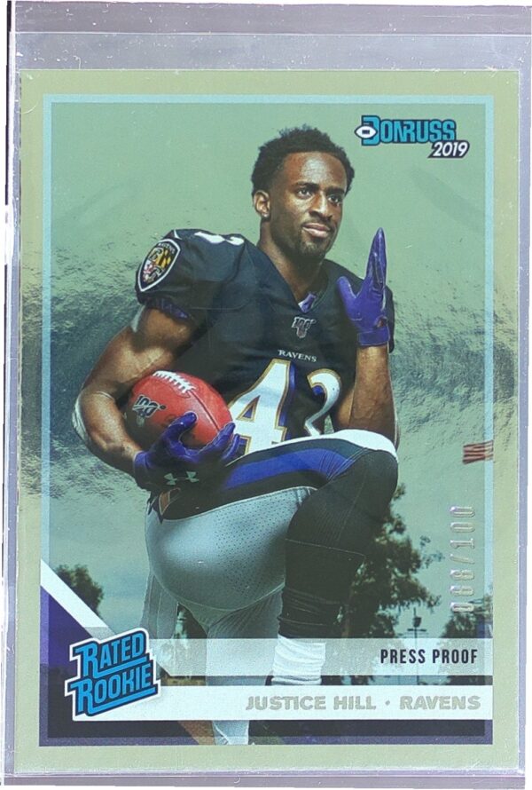 2019 Donruss Justice Hill Press Proof Silver /100 RC #333 Ravens