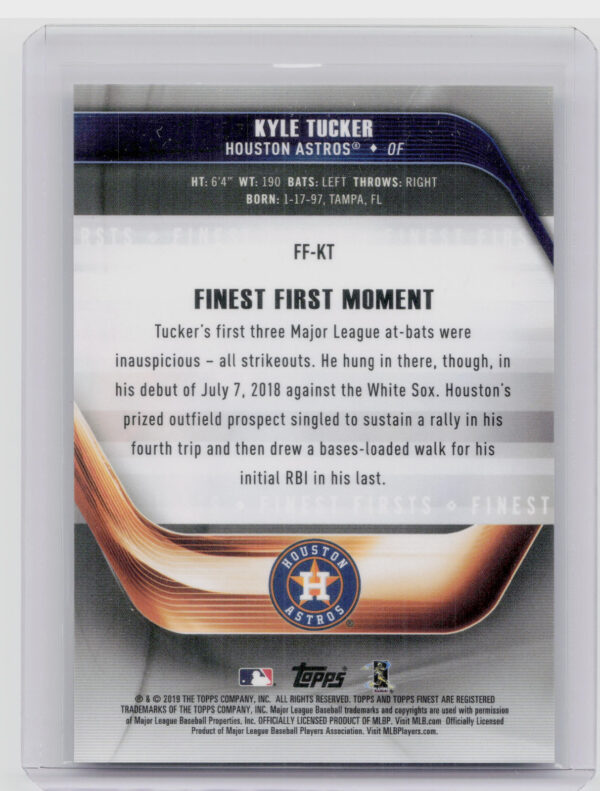 2019 Finest Kyle Tucker #FF-KT Astros Finest Firsts - Image 3
