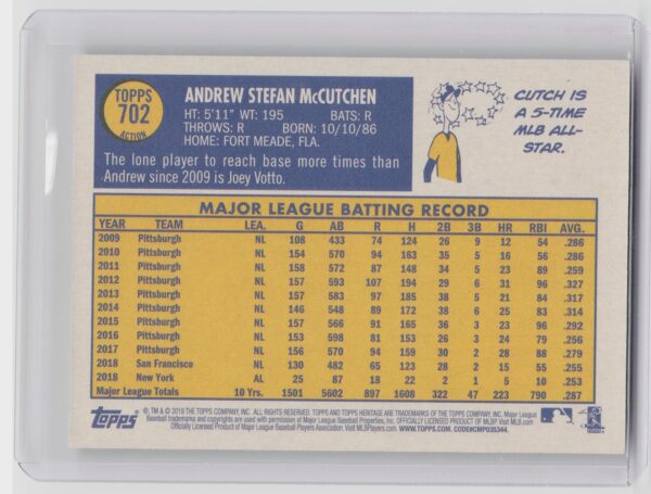 2019 Heritage Andrew McCutchen SP VAR #702 Phillies - Image 3