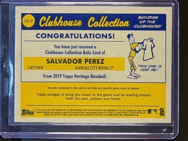 2019 Heritage Salvador Perez JSY #CCR-SP Royals Clubhouse Collection Relics - Image 3