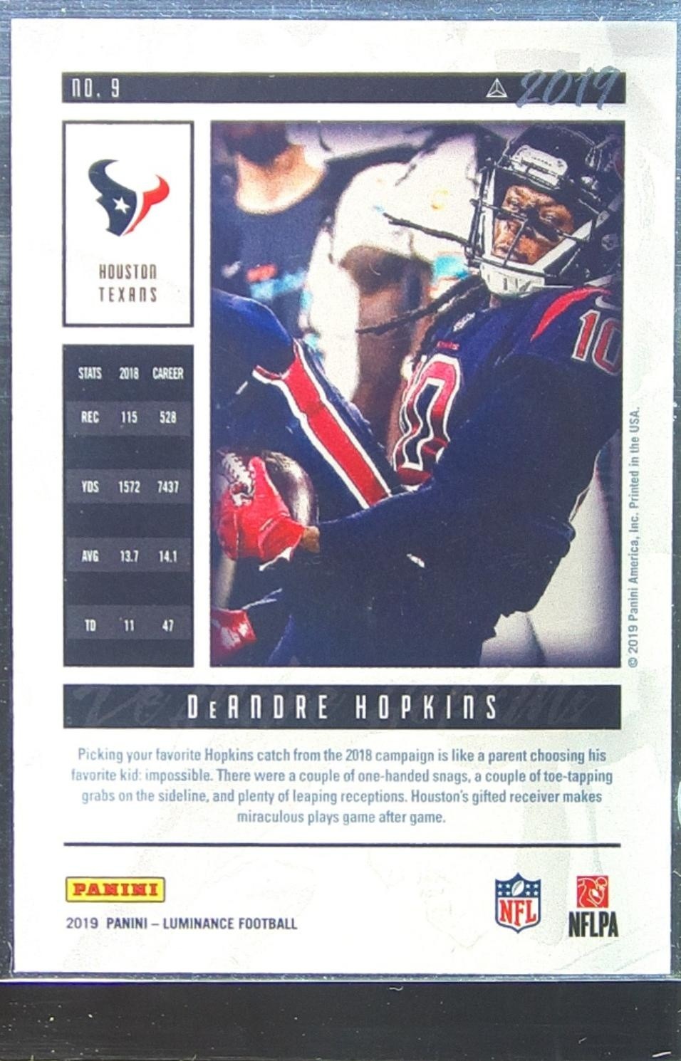 2019 Luminance DeAndre Hopkins Green /49 #9 Texans - Image 3