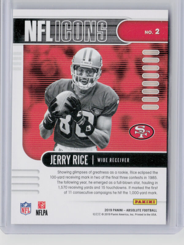 2019 Panini Absolute Jerry Rice SN50 #2 49ers NFL Icons Spectrum Blue - Image 3
