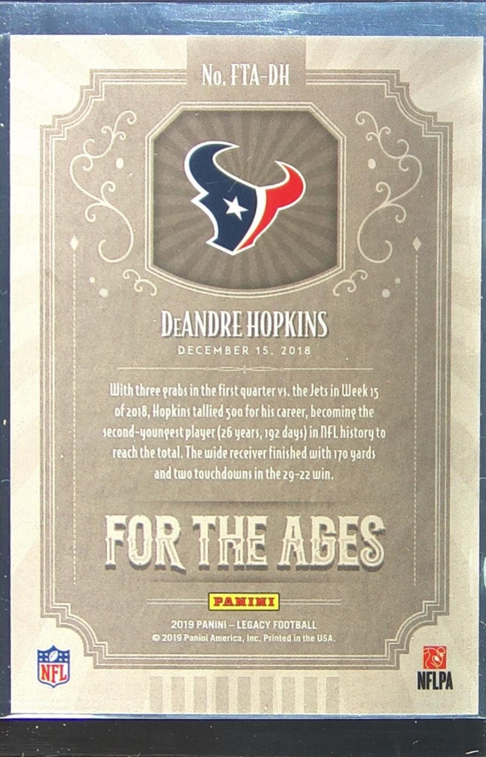 2019 Panini Legacy DeAndre Hopkins /100 #FTA-DH Texans For the Ages Green - Image 3