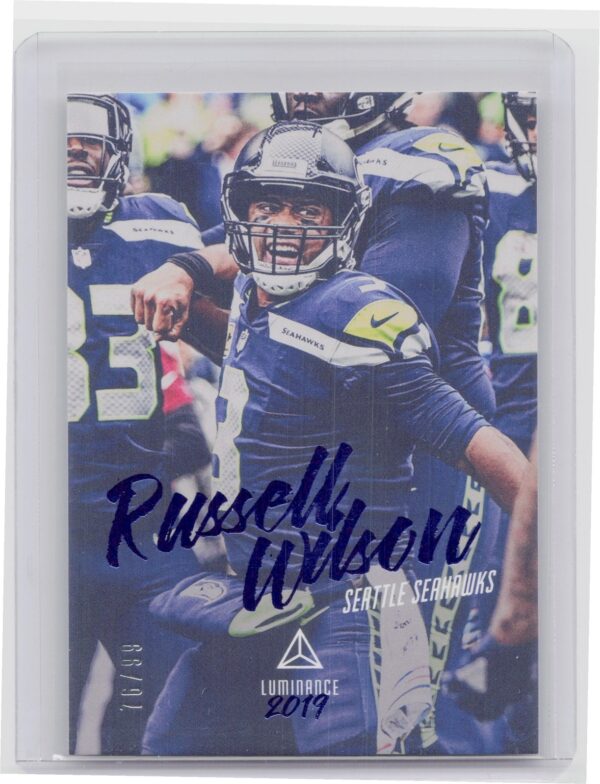 2019 Panini Luminance Russell Wilson Blue SN99 #64 Seahawks