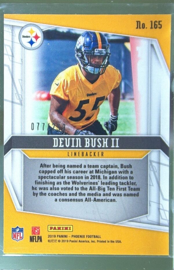 2019 Panini Phoenix Devin Bush II Red /299 RC #165 Steelers - Image 3